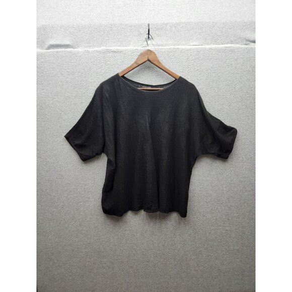Eileen Fisher Womens Black Organic Linen & Cotton Top L/G - Picture 1 of 4